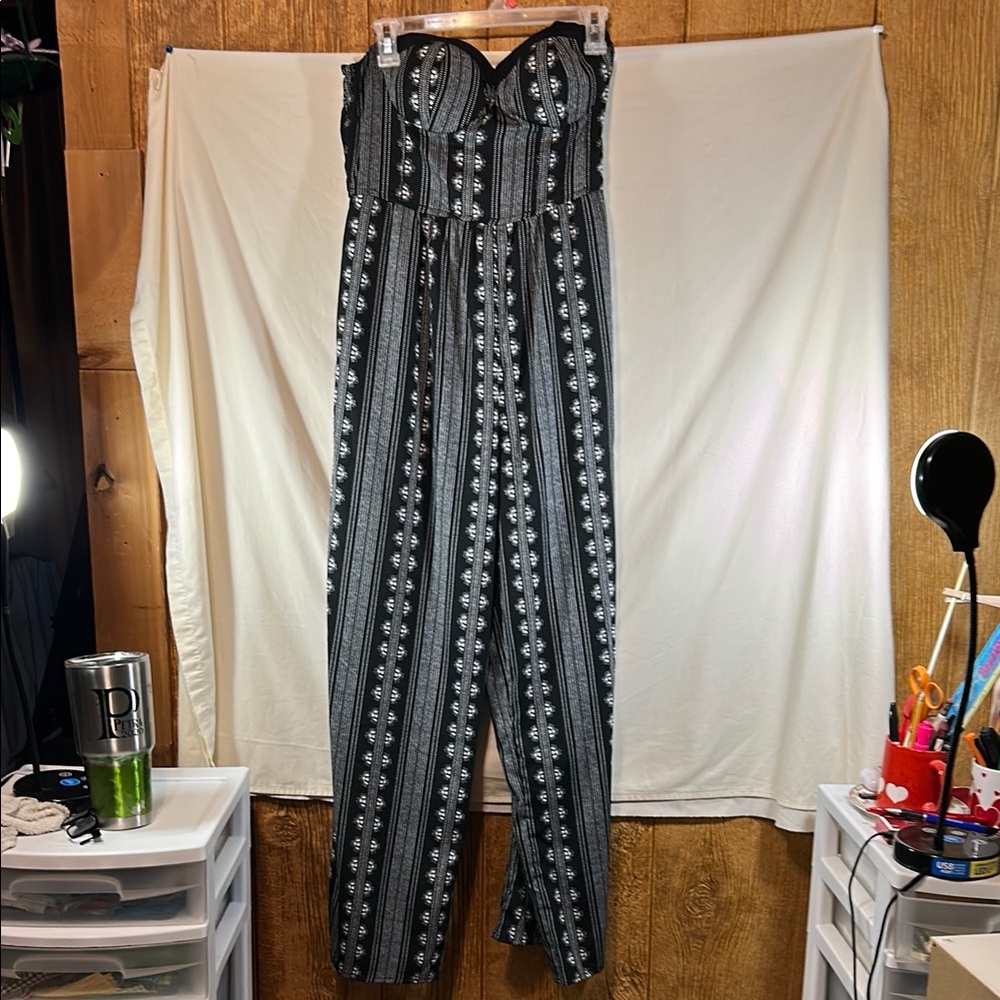 BOG Collection Black and White Strapless Jumpsuit